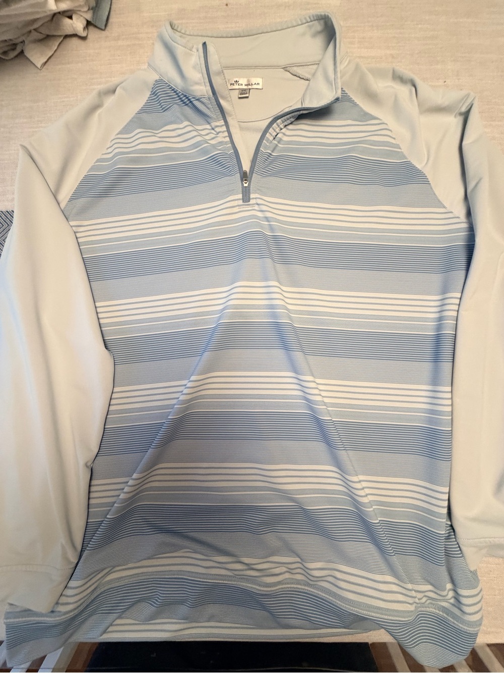Peter Millar Light Blue & White Striped Quarter-Zip Pullover